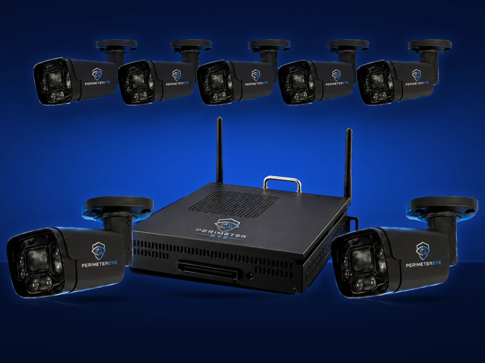 PerimeterEye Lite package: the Brain with two black 4K AI cameras